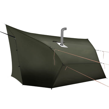 Onewind Penumbra hot tent front view shows spacious entry and weather-ready design