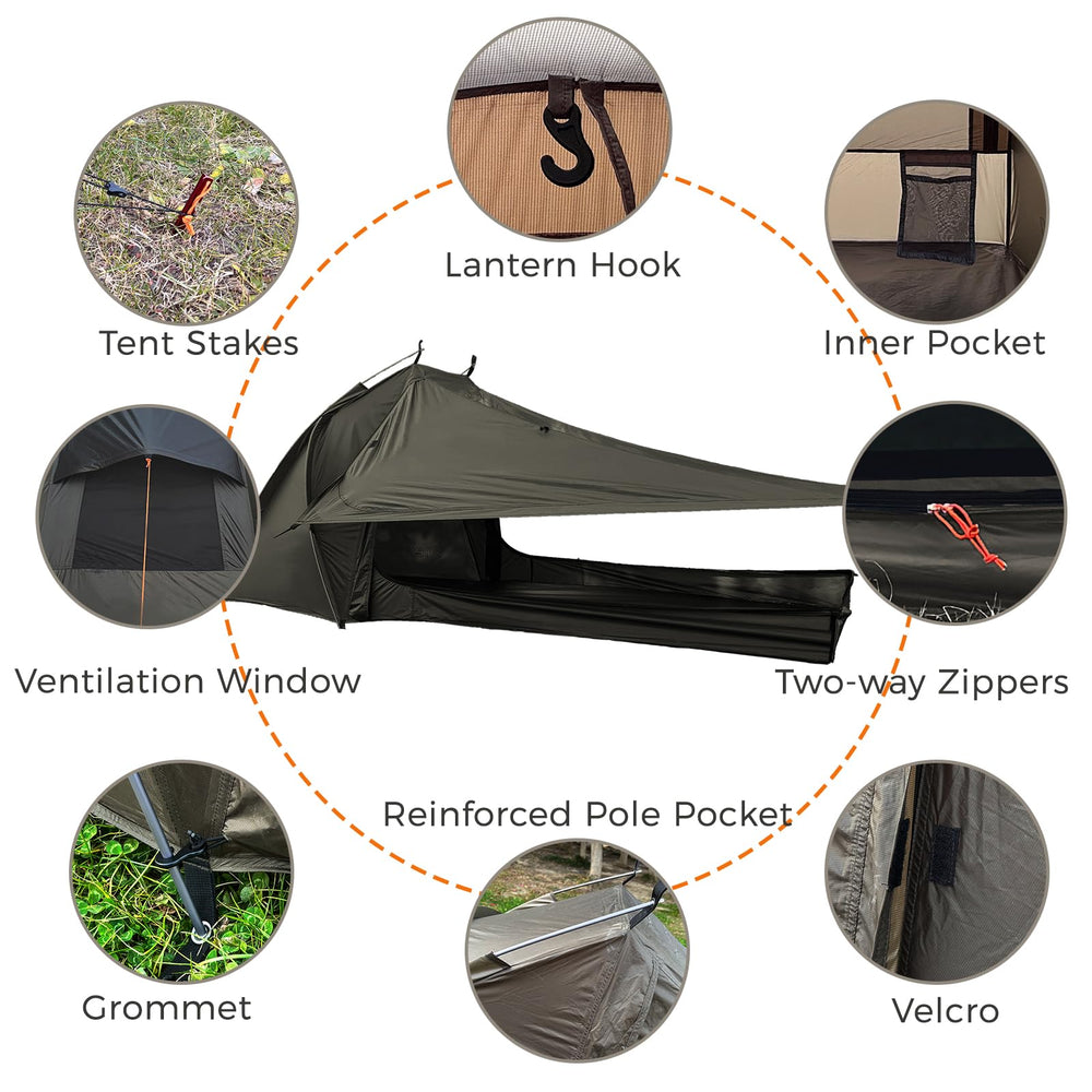 Onewind Ultralight 1P tent inside space emphasizes comfortable headroom for solo nights