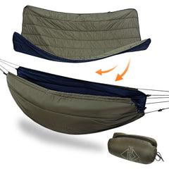 Onewind underquilt in OD green showing warm insulation for hammock camping.