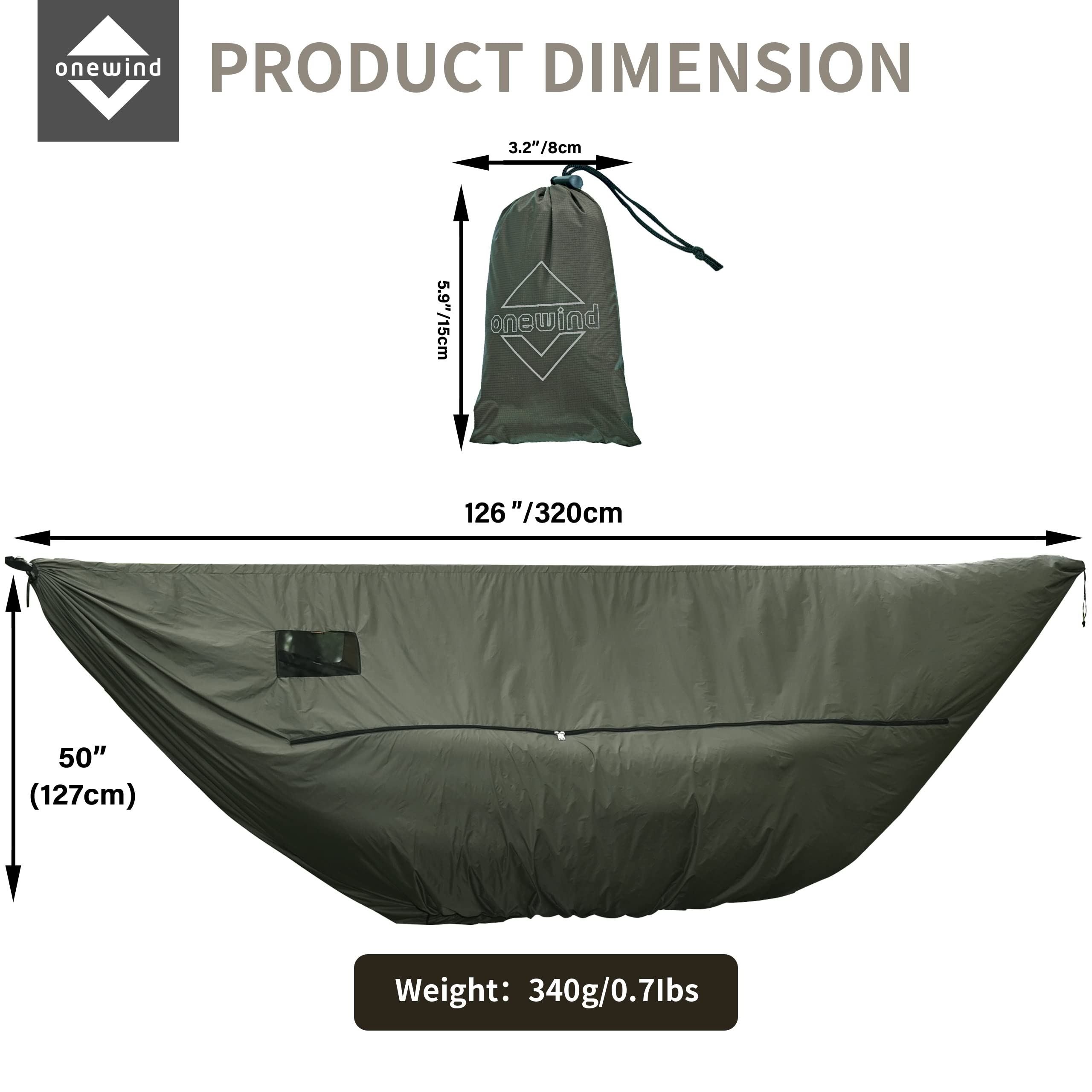 Onewind windsock horizontal dual-zip design for easy setup and quick access.