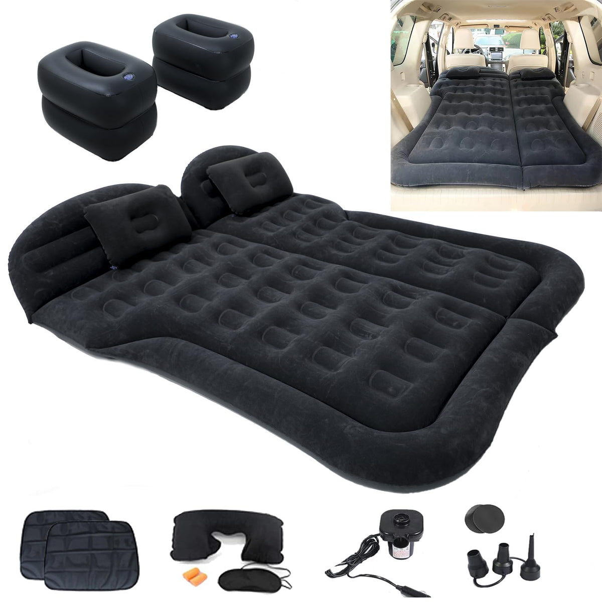 Onirii SUV Mattress on backseat setup for spacious, cozy road-trip sleep.