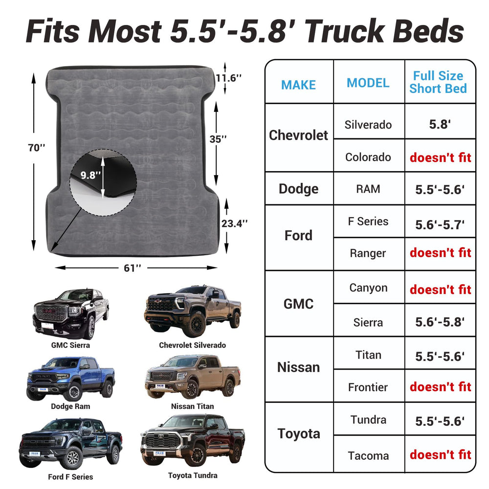 Onirii truck bed mattress with pump included for quick inflation.