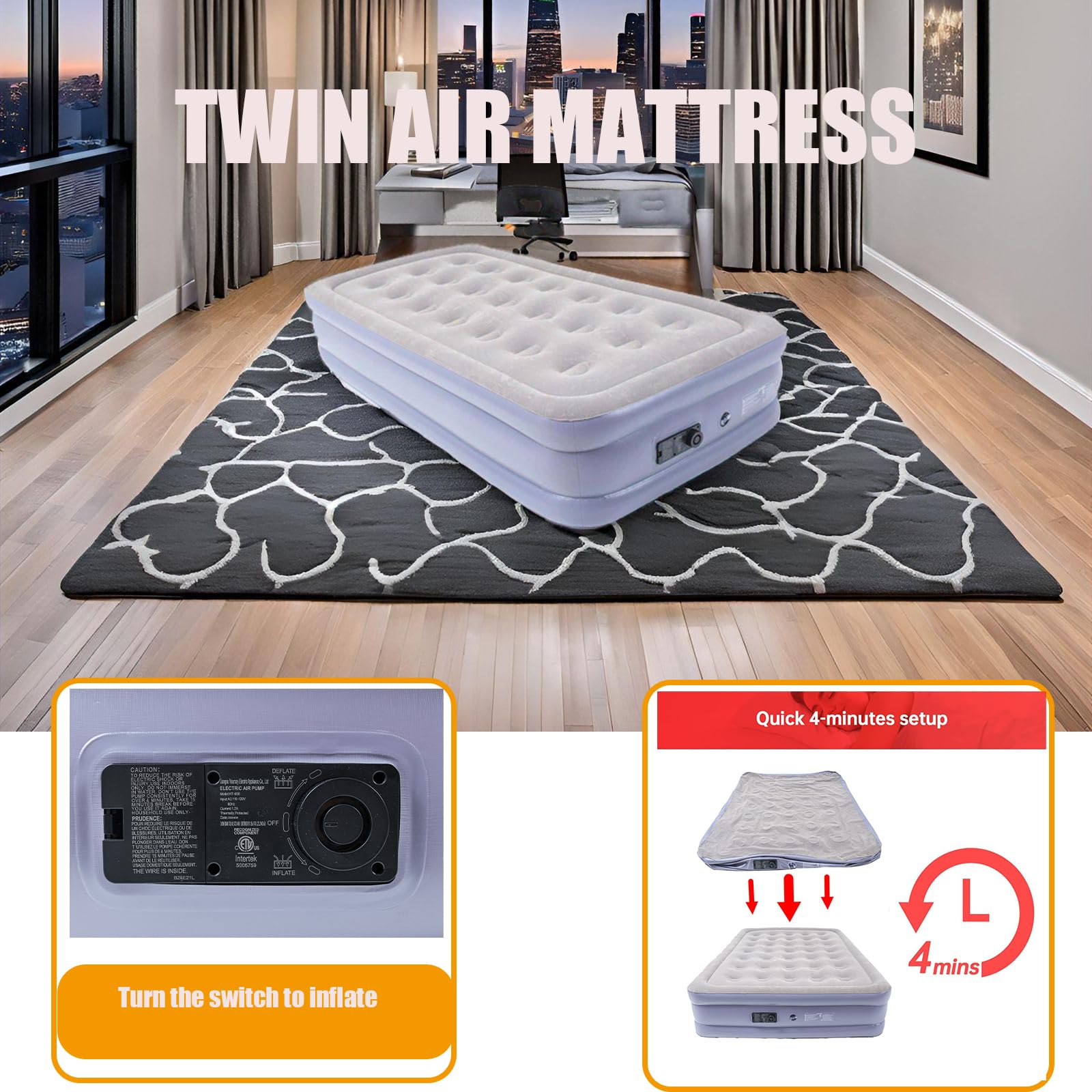 Onirii twin air mattress honeycomb surface texture for comfort