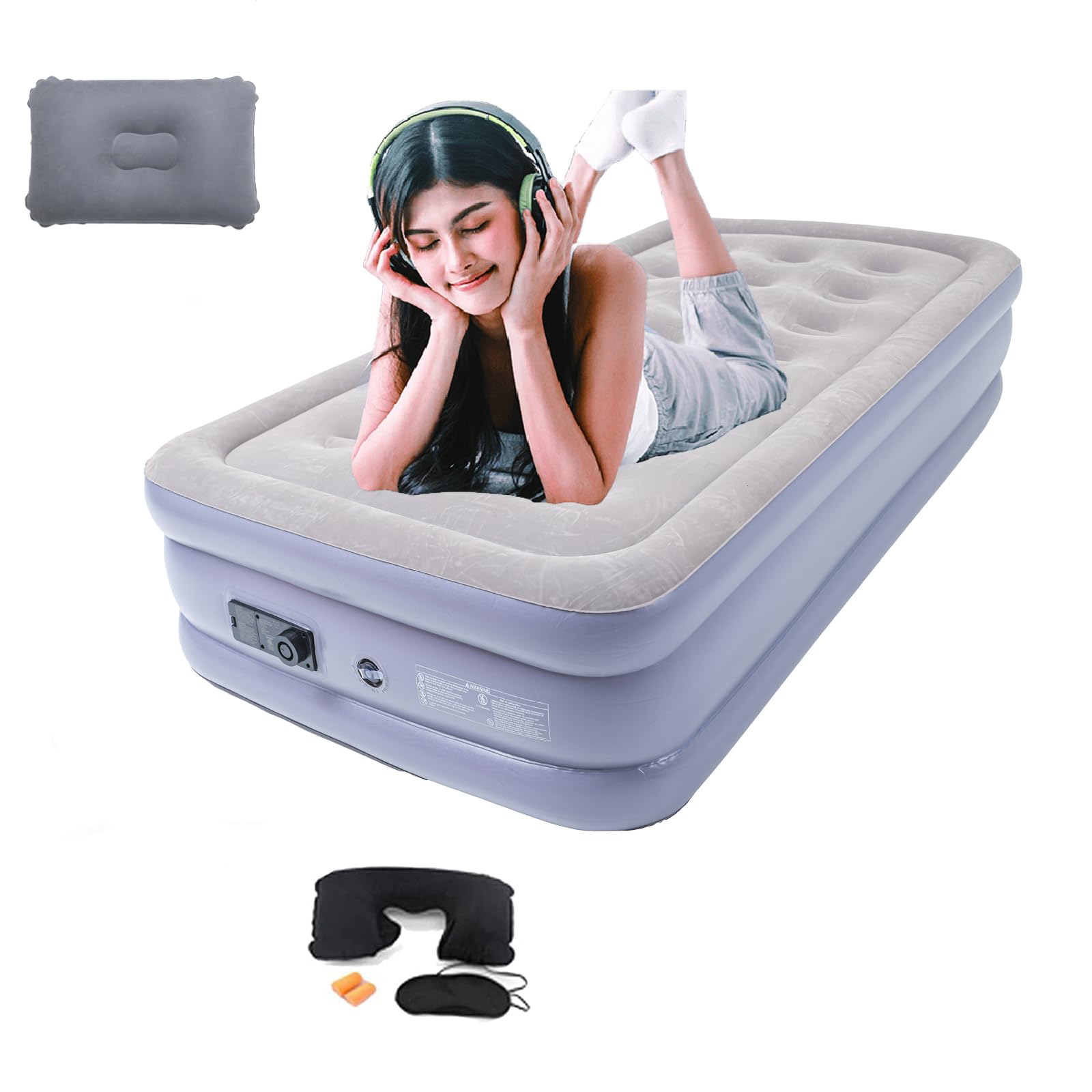 Onirii twin air mattress with pump showing quick setup for guests
