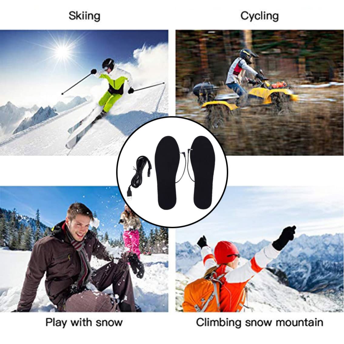 OnIUeZky heated insoles inside boots during a winter hike.