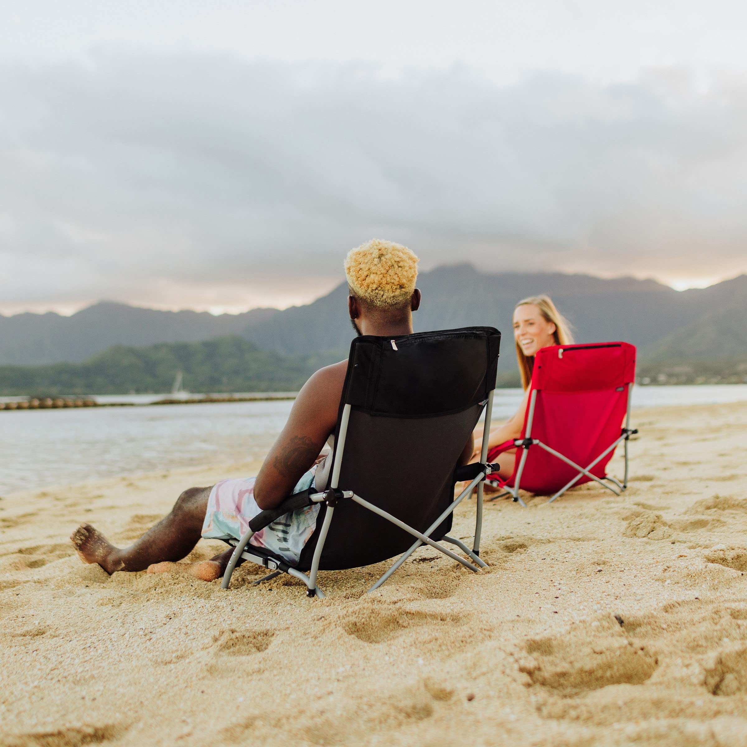 Oniva Tranquility beach chair folded for compact portability