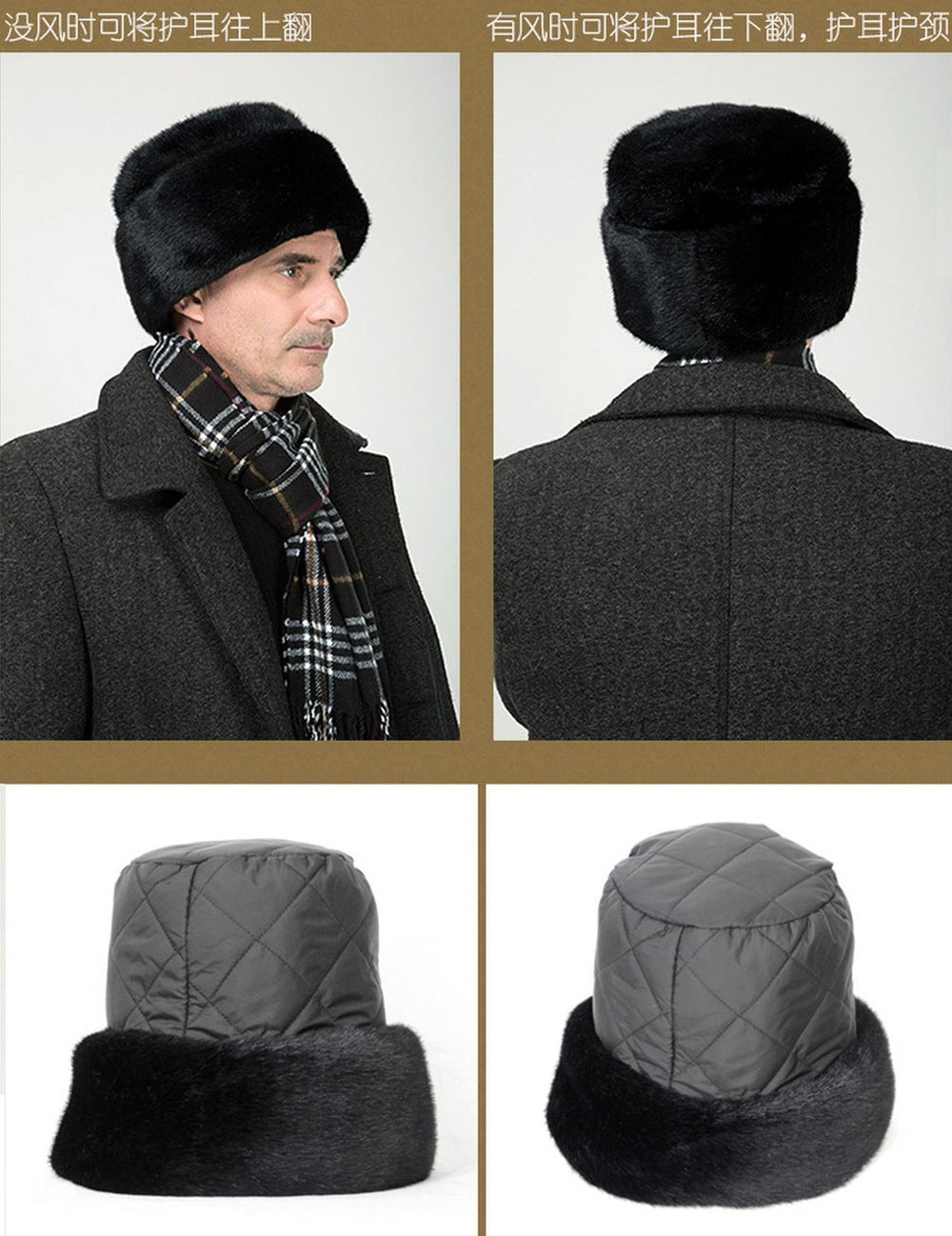 Onlineb2c Fascharmy black faux mink hat suitable for outdoor adventures