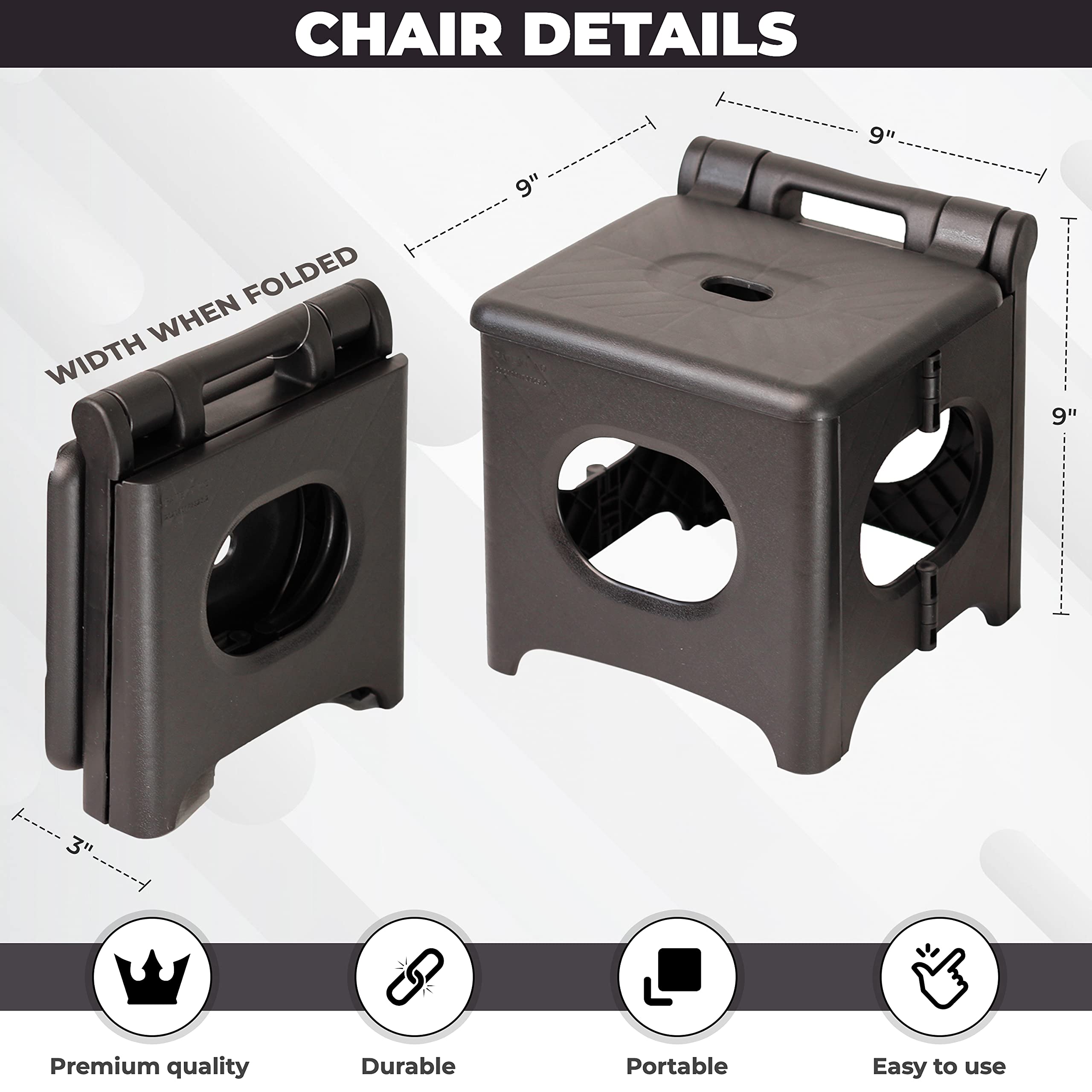 Onmaru mini folding stool four-leg-design ensures stable outdoor seating on uneven ground.