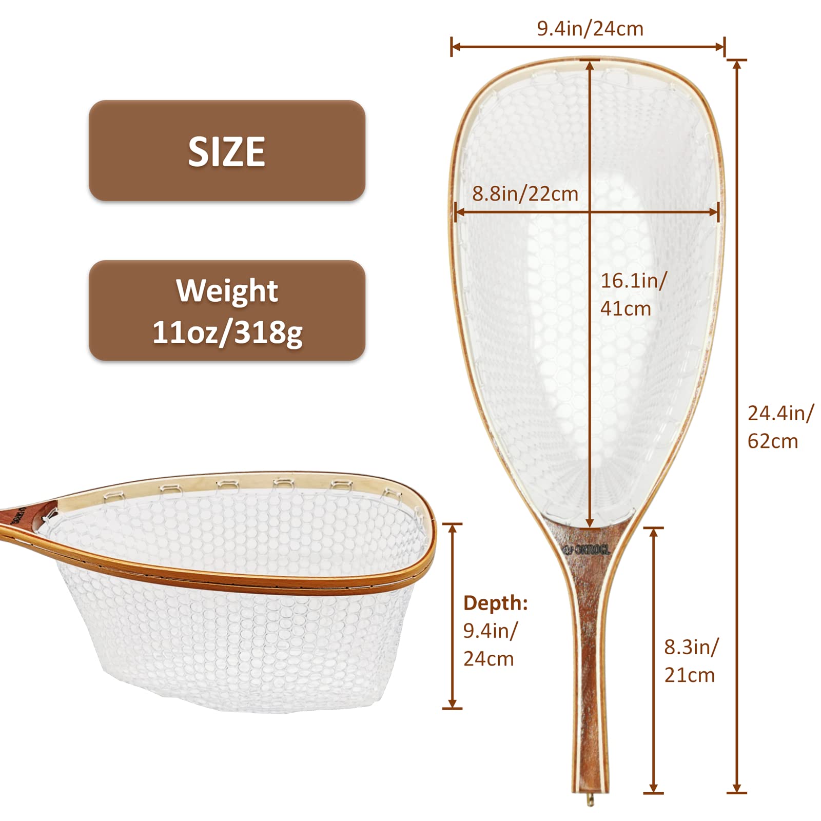Wooden handle of ONROCL trout net