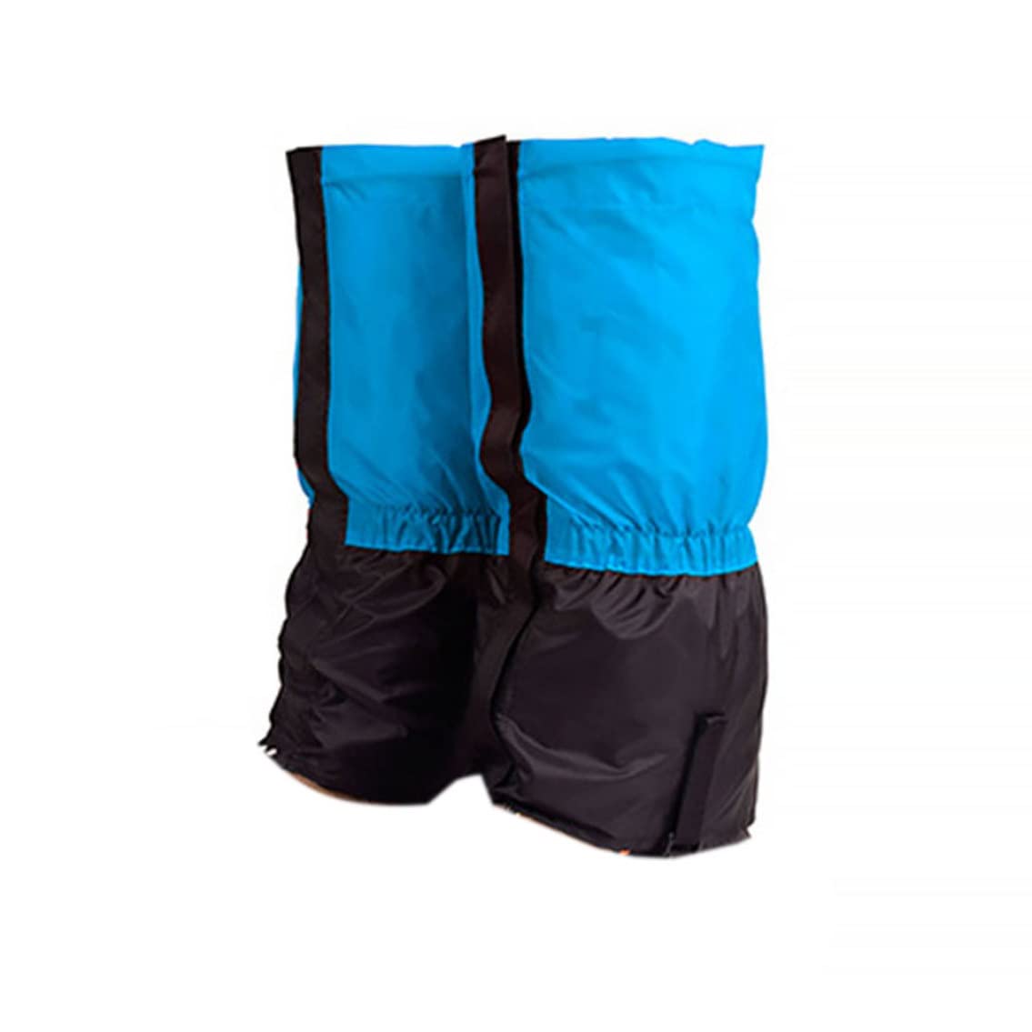 OnIUeZky kids gaiters blue front view with secure fastening tape for hiking.