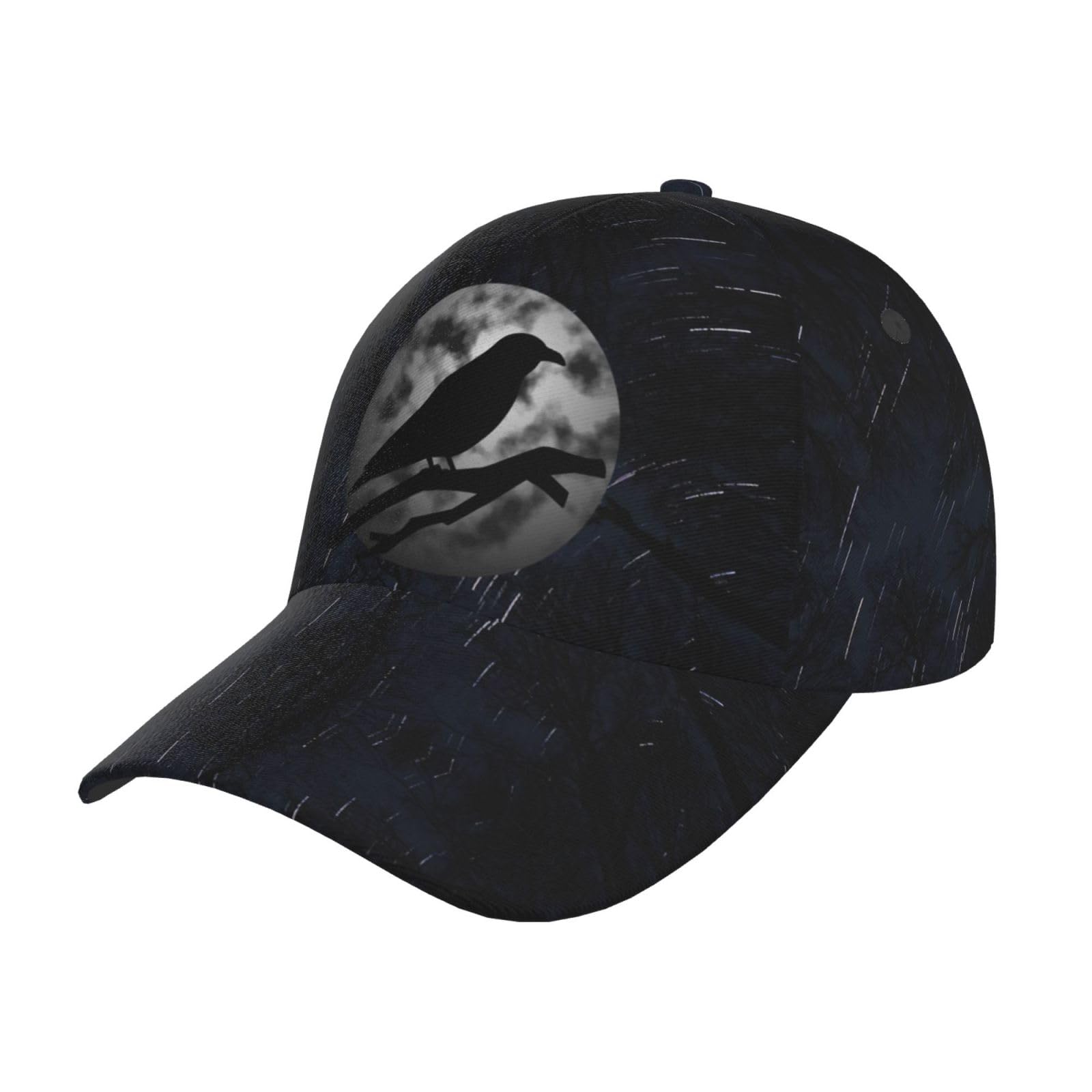 ONVOWO vintage crow raven moon cap – side view, versatile unisex fit.