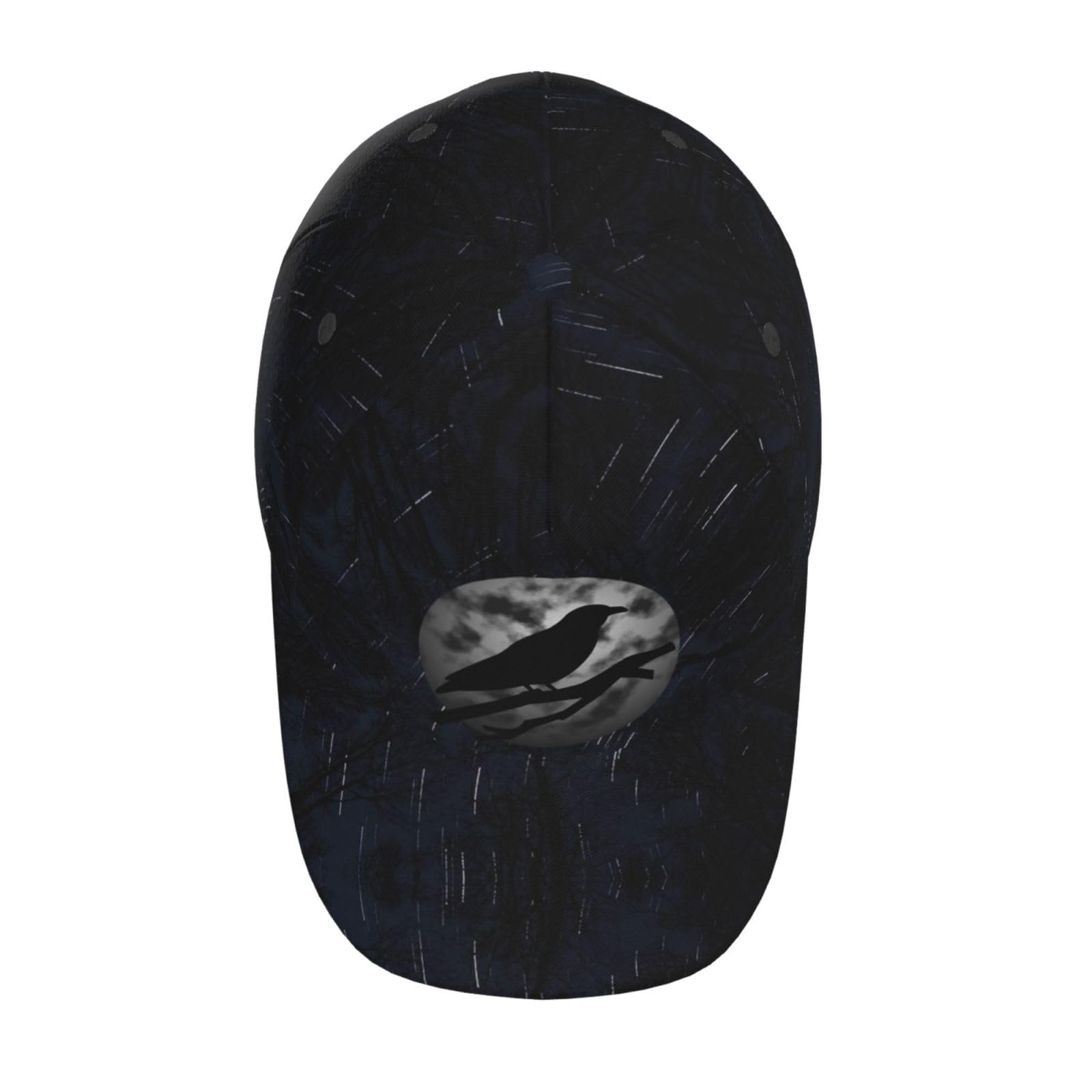 ONVOWO vintage crow raven moon cap – visor close-up, pre-curved brim.