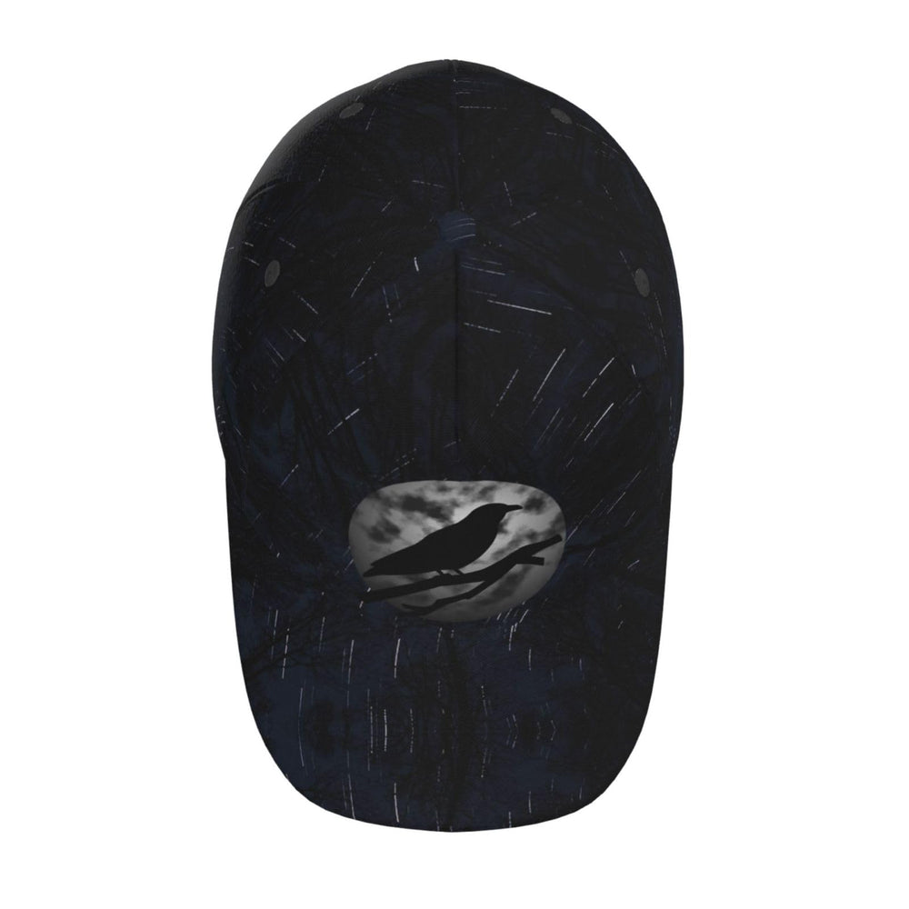 ONVOWO vintage crow raven moon cap – visor close-up, pre-curved brim.