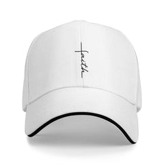 ONVOWO Faith Cross Script baseball cap, front view, sun protection and casual style.