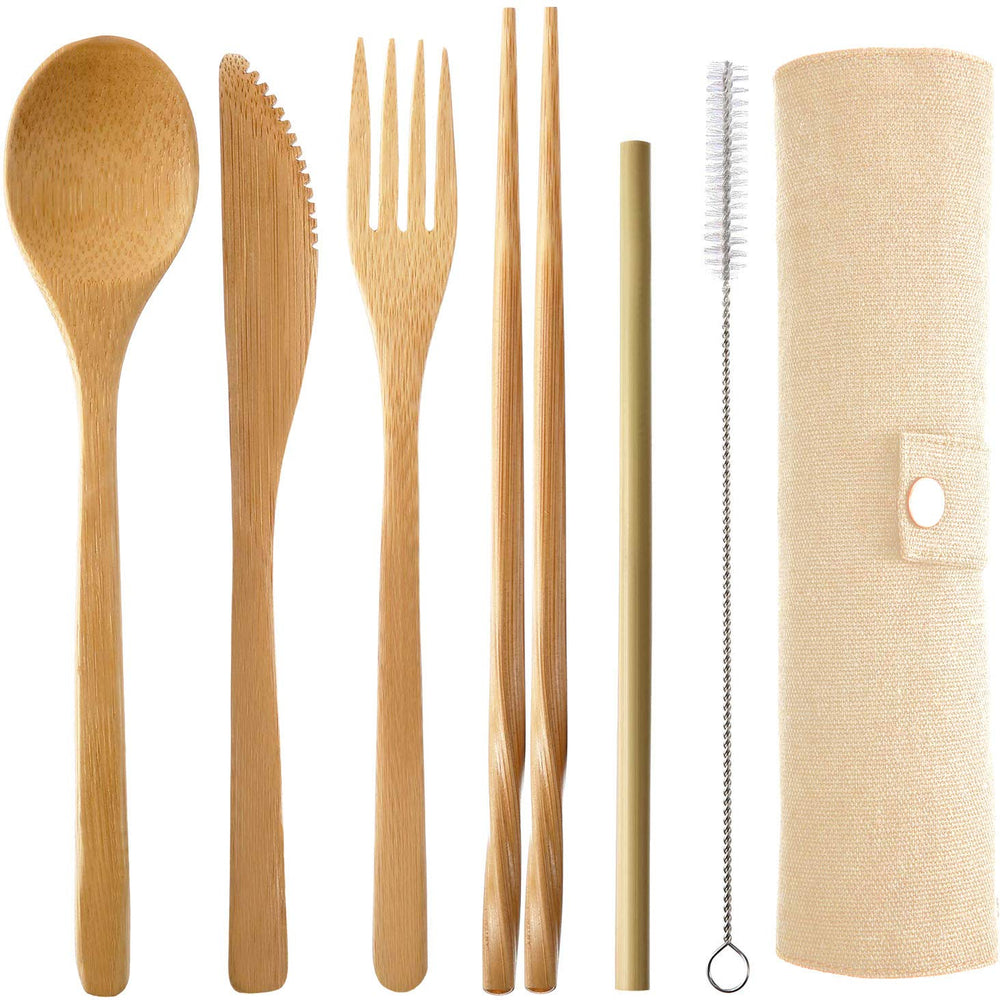 Onwon bamboo travel cutlery set with canvas pouch for eco friendly meals on the go