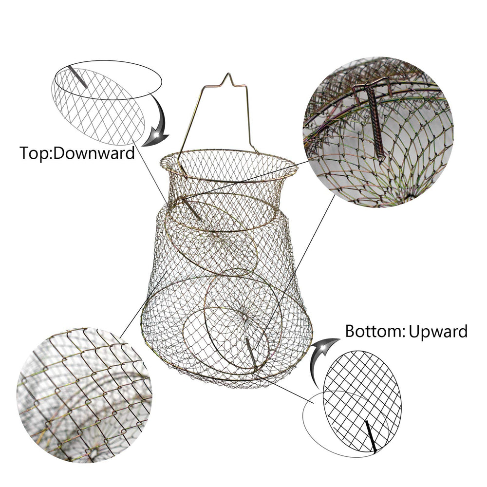 Fully assembled rustproof fish basket with collapsible design