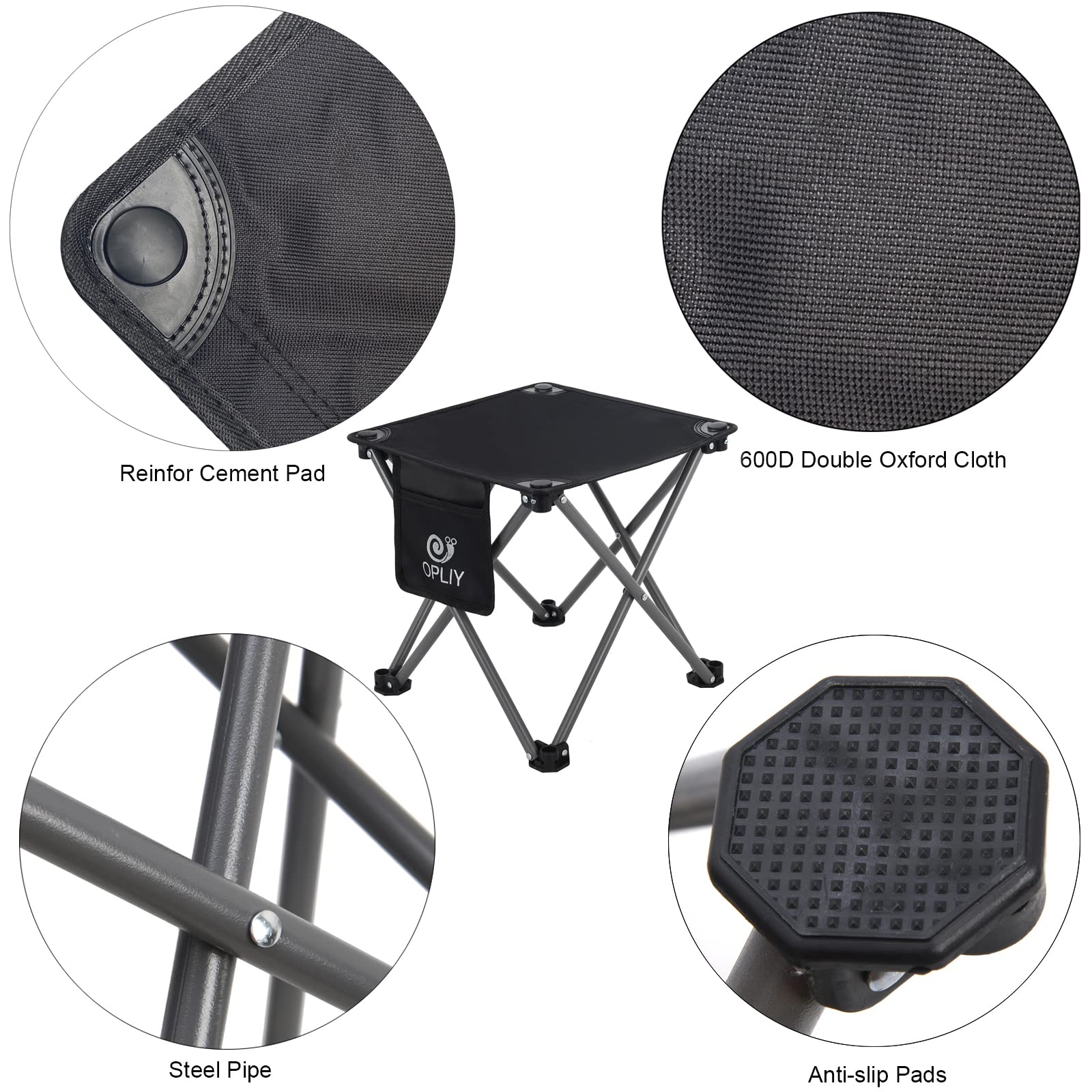 Opliy camping stool 2-pack side-pocket keeps phone or bottle within reach