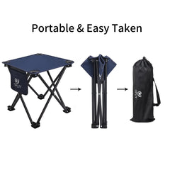 Opliy camping stool blue compact fold demonstrates space-saving design.