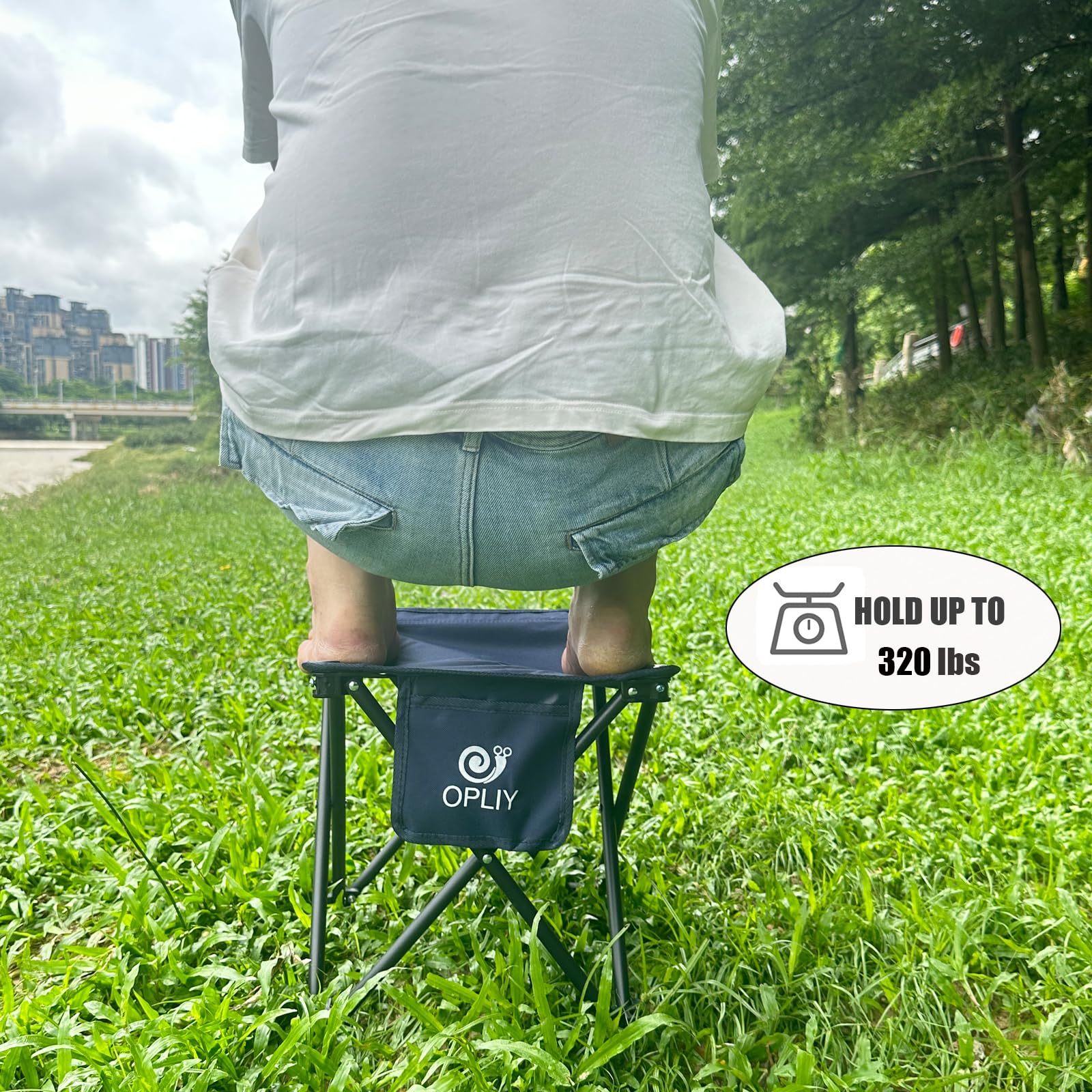 Opliy camping stool blue 600D fabric with steel pipe for durability.