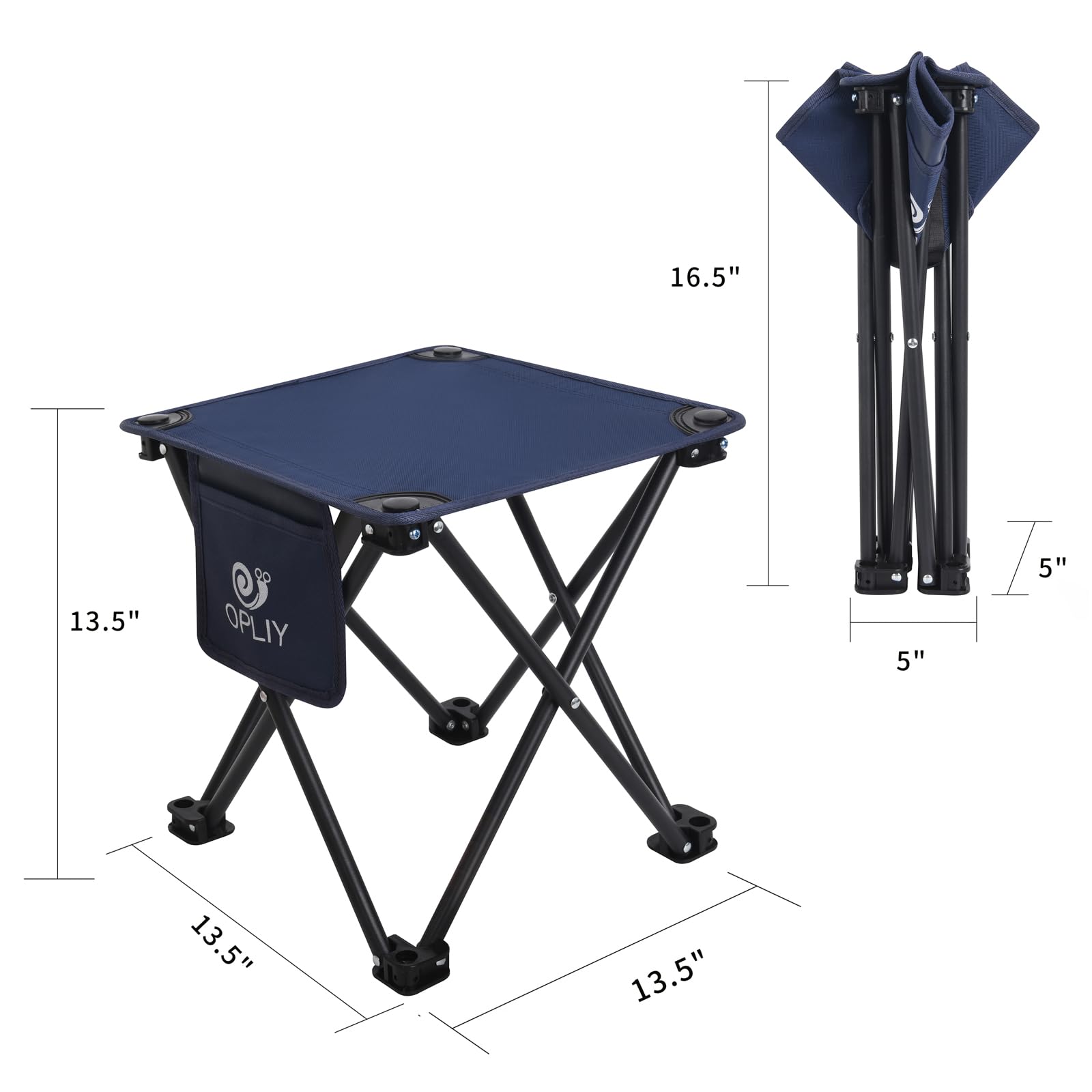 Opliy camping stool blue outdoors on a hike with stable legs.