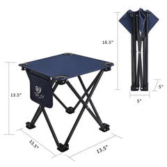 Opliy camping stool blue outdoors on a hike with stable legs.