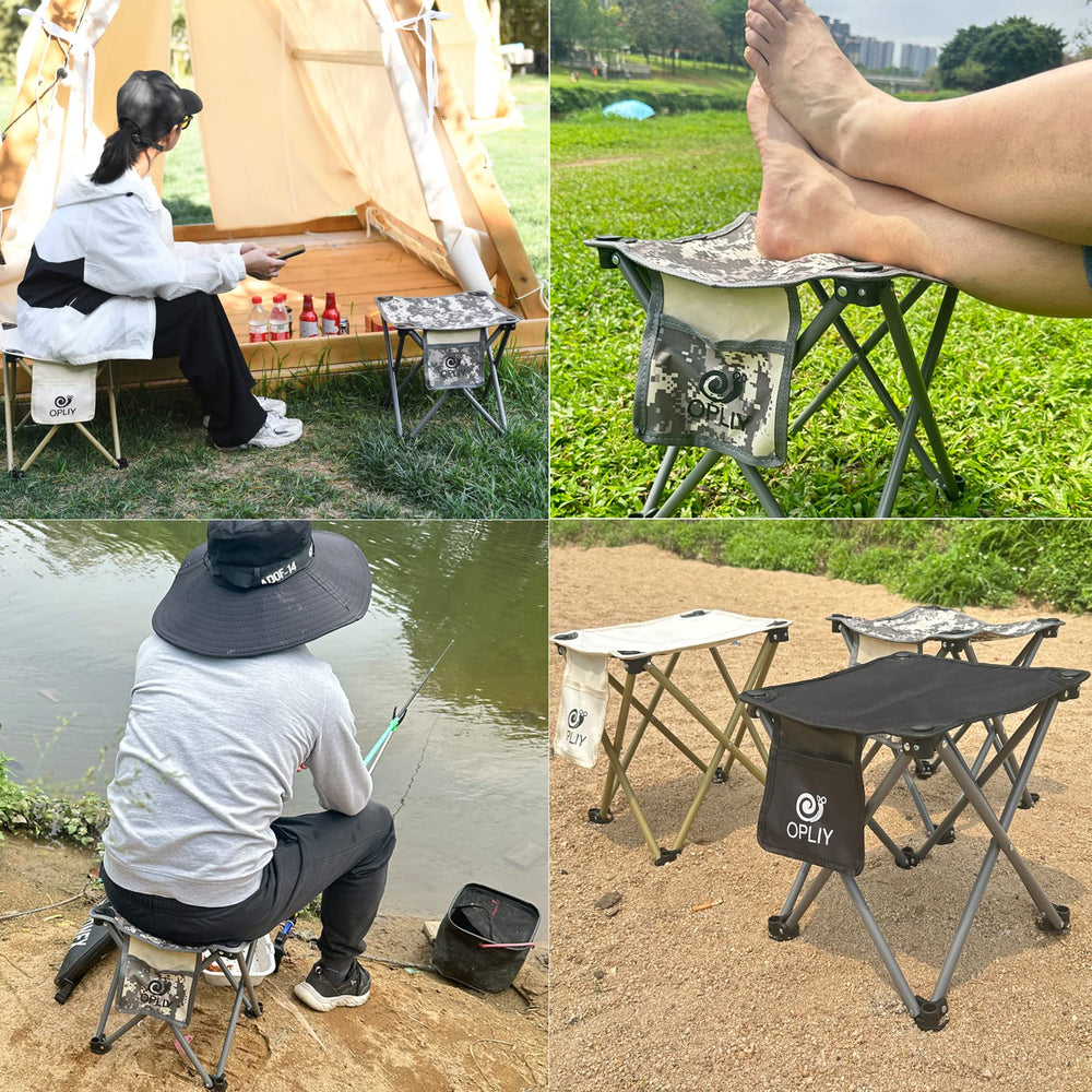 Opliy camping stool blue lightweight design travels easily in bags or cars.