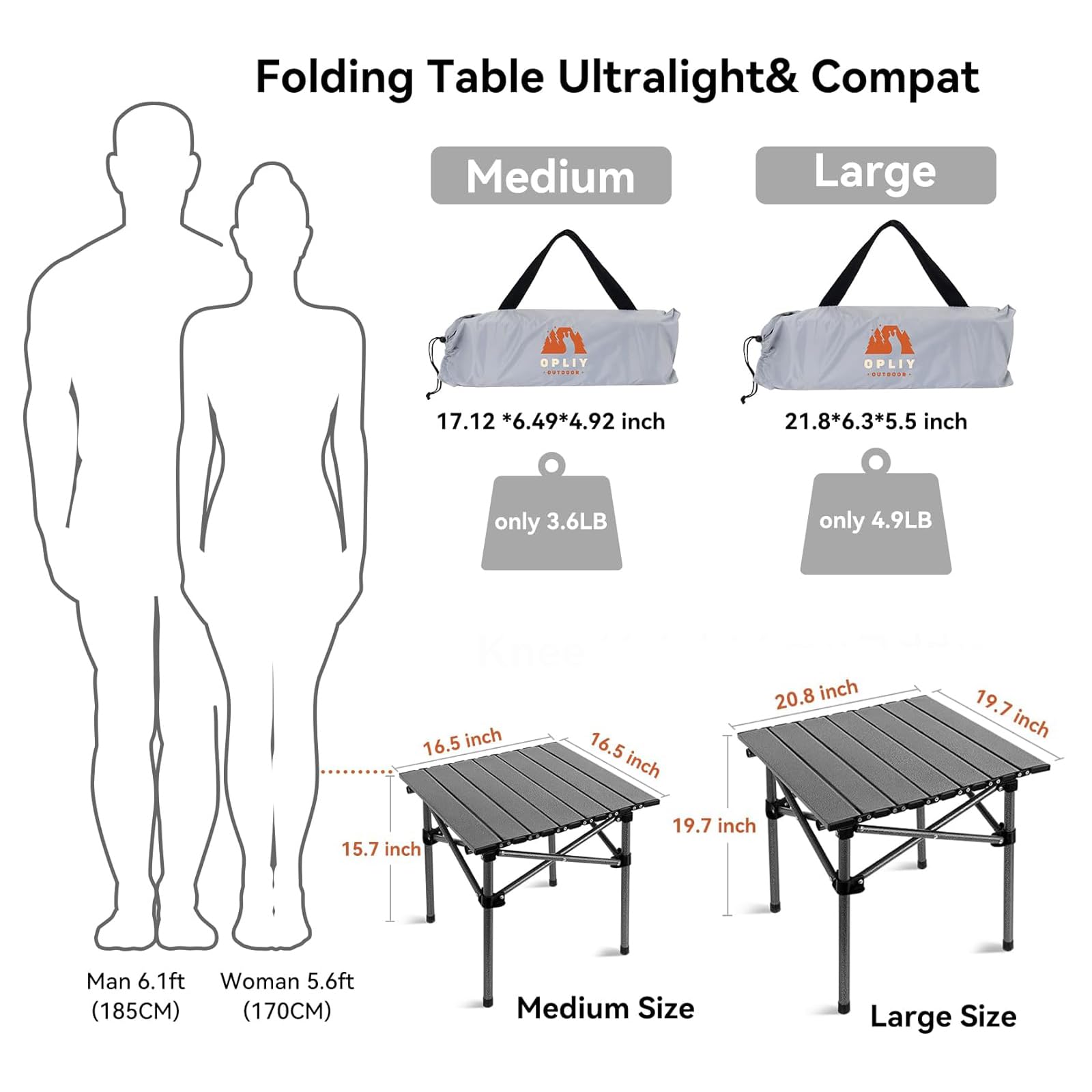 Opliy folding camping table folded compact demonstrates easy carry and space-saving design