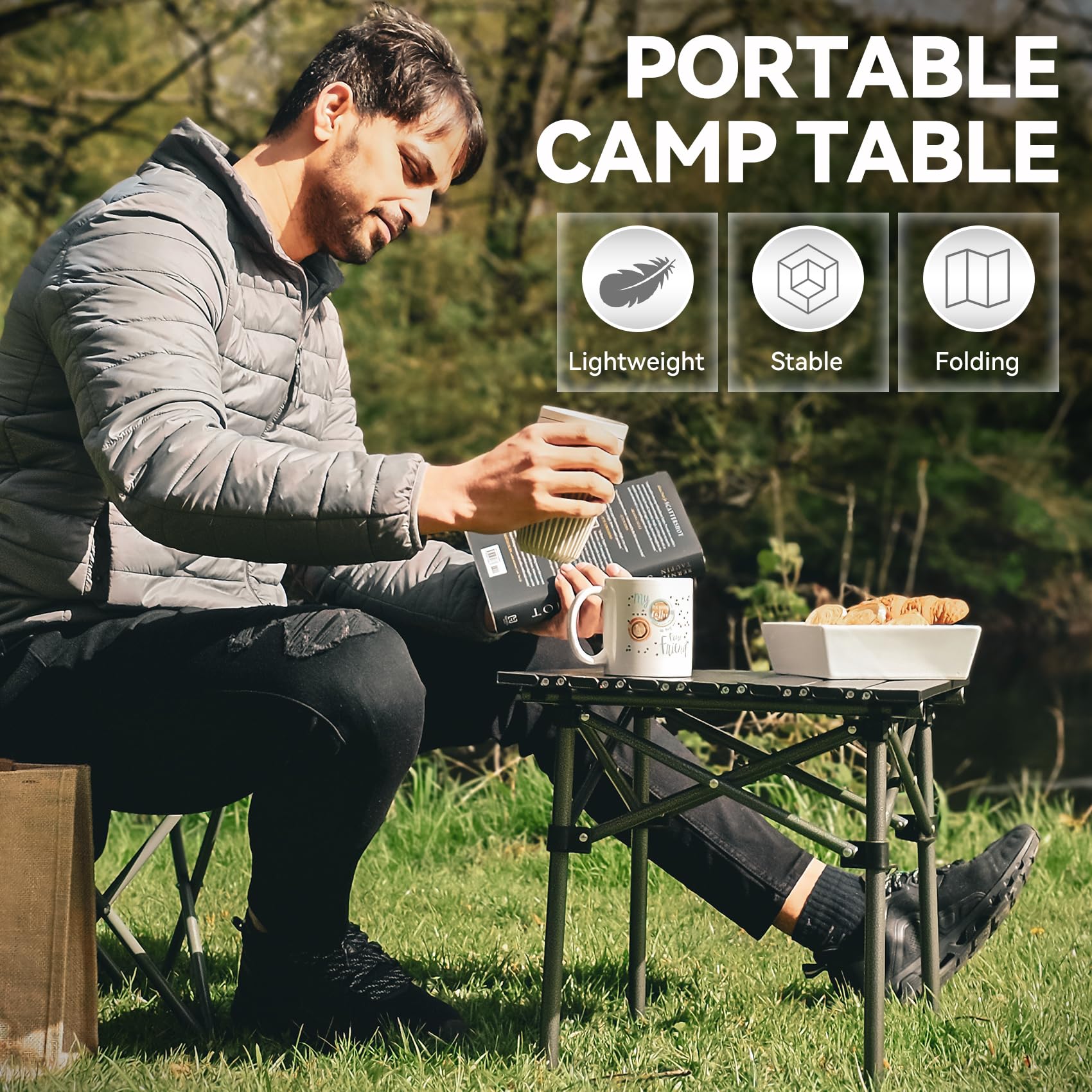 Opliy folding camping table with X-frame legs for stable outdoor dining and gear setup