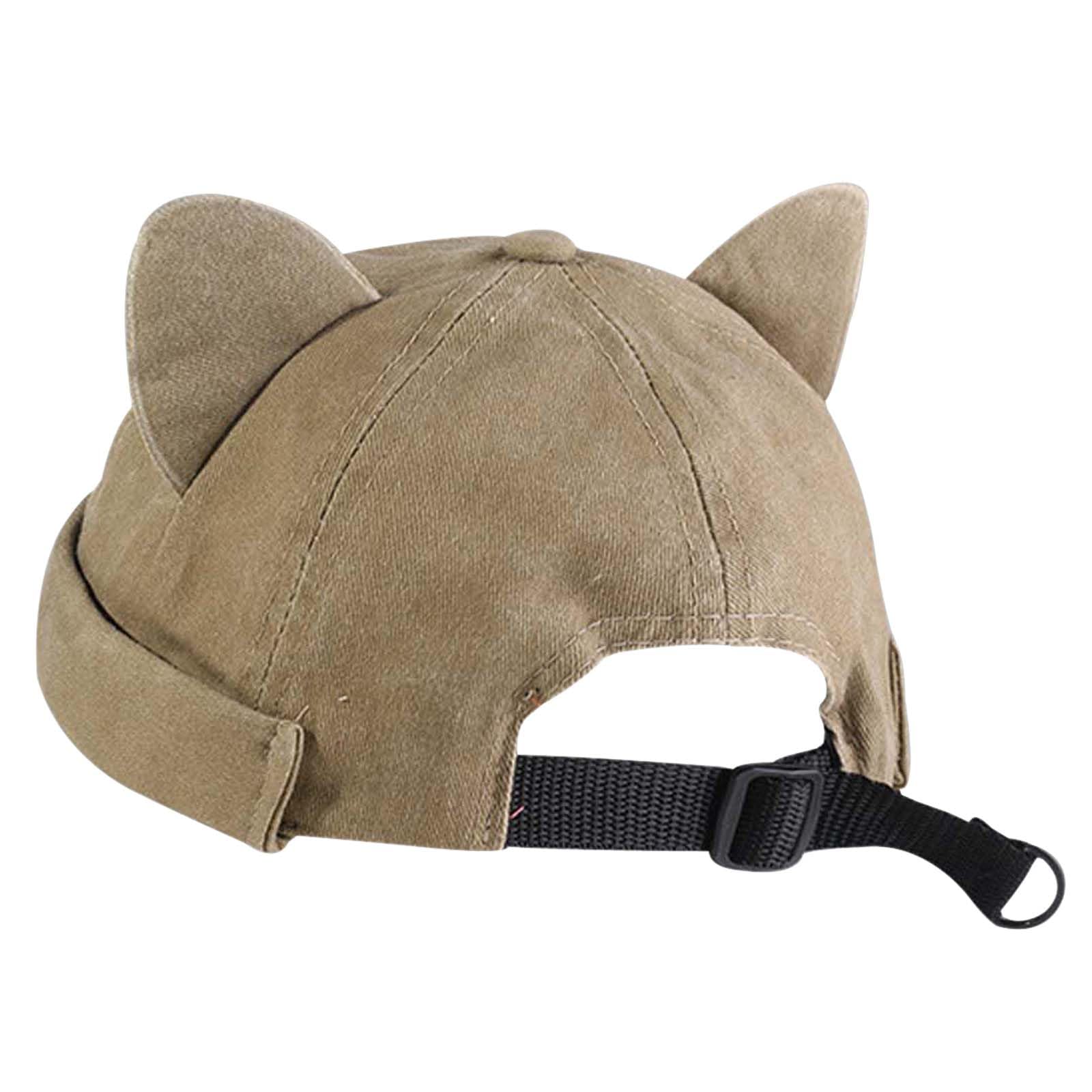 Opreng Kitten Beanie with Cat Ears - Khaki, Side View