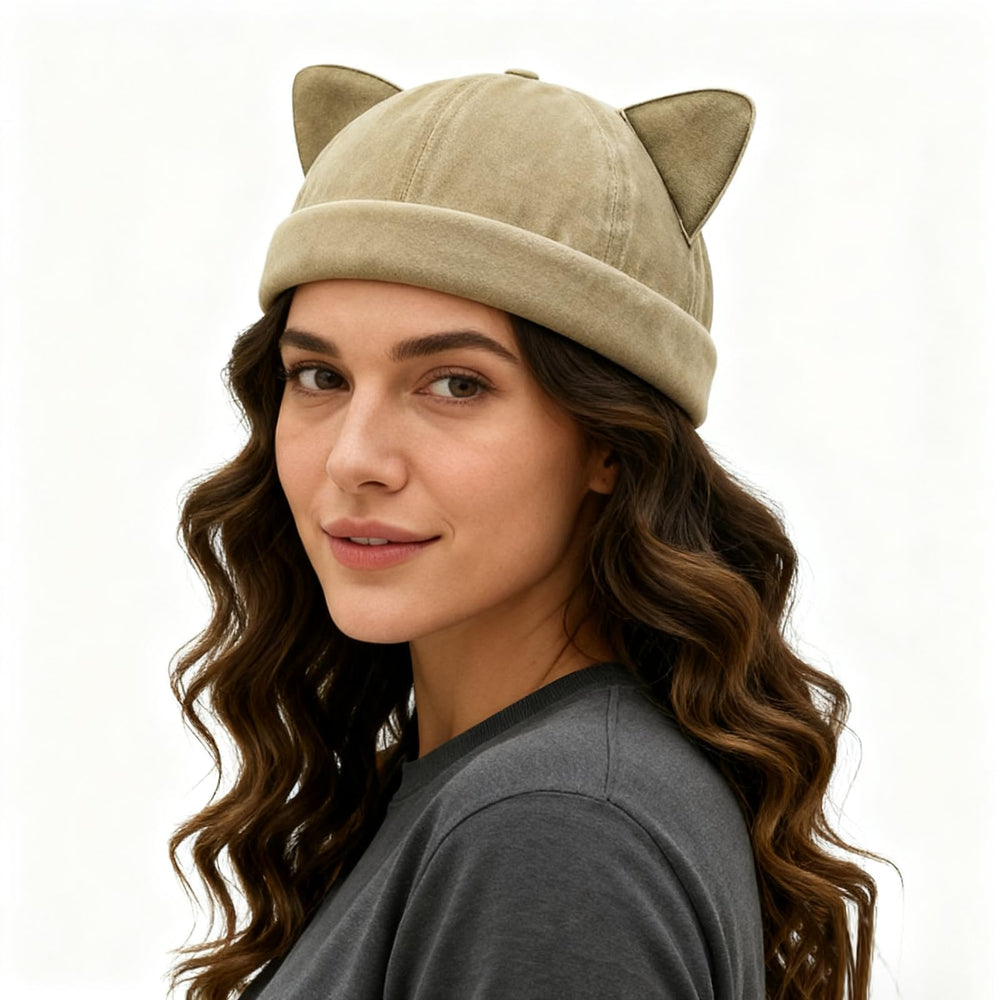 Opreng Kitten Beanie - Fabric Detail, Khaki