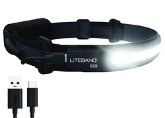 OPTIMAL VENTURES Liteband ACTIV 520 front view, broad 210° beam for hands-free illumination.