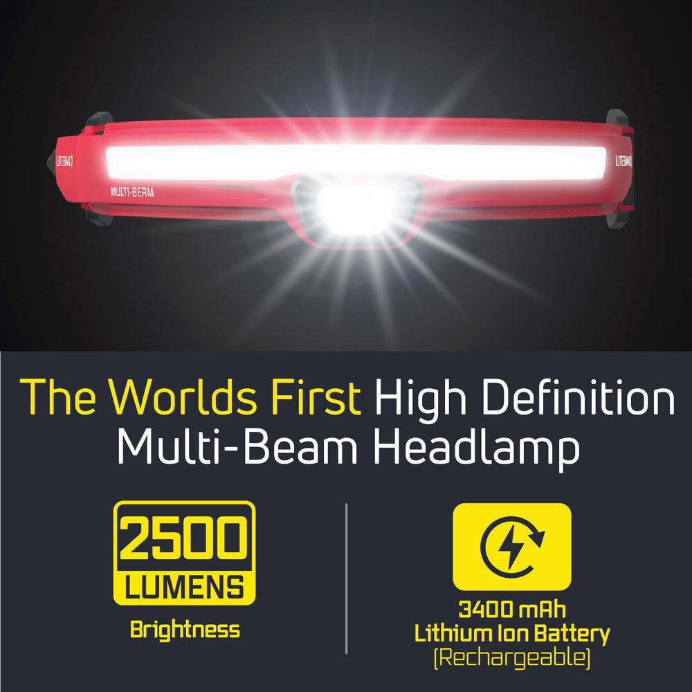 Liteband PRO PureHD 2500 headlamp close-up showing clear beam and controls
