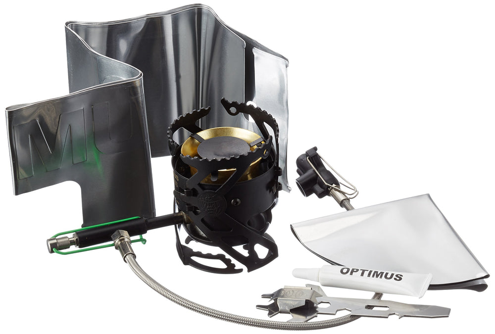 Optimus Polaris Optifuel stove in campsite setting illustrates quick boil and efficient cooking.