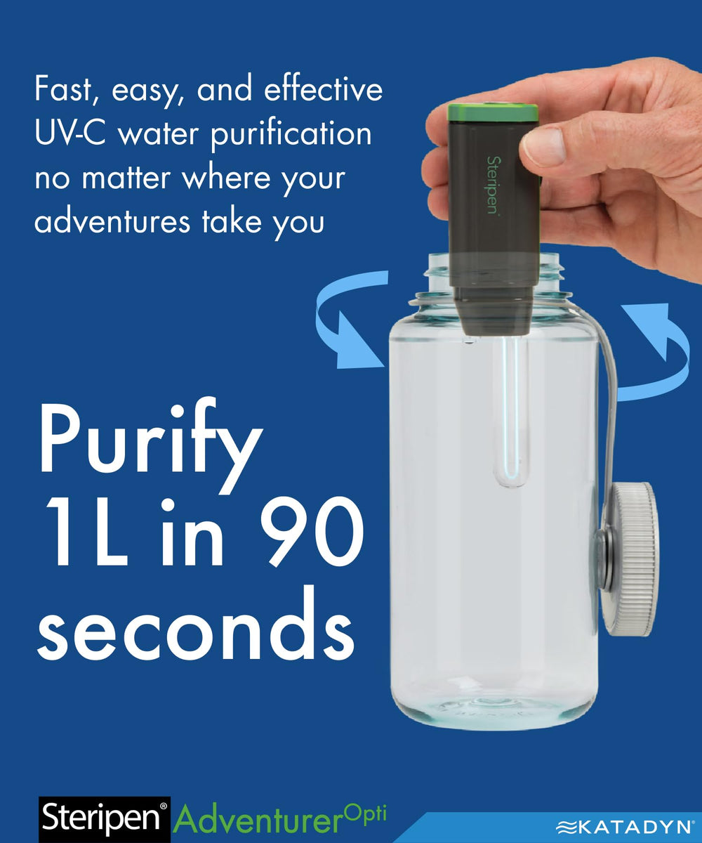 Optimus SteriPen Adventurer Opti UV lamp activation shows quick purification on demand.