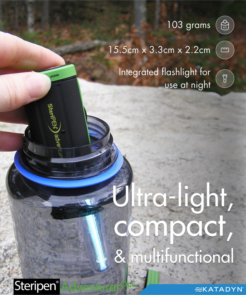 Optimus SteriPen Adventurer Opti water-stir action illustrates 1L in about 90 seconds.