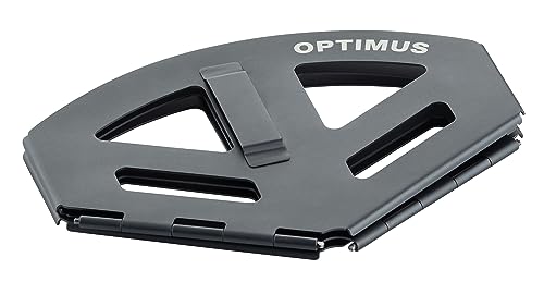 Folded-flat Optimus stove stand stores in Polaris, Nova, or Vega bag for easy transport.