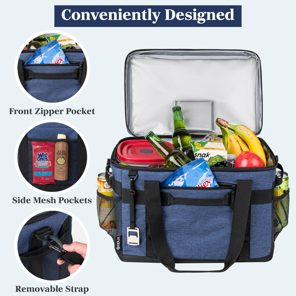 OPUX cooler bag interior with ice and cans for cool transport.