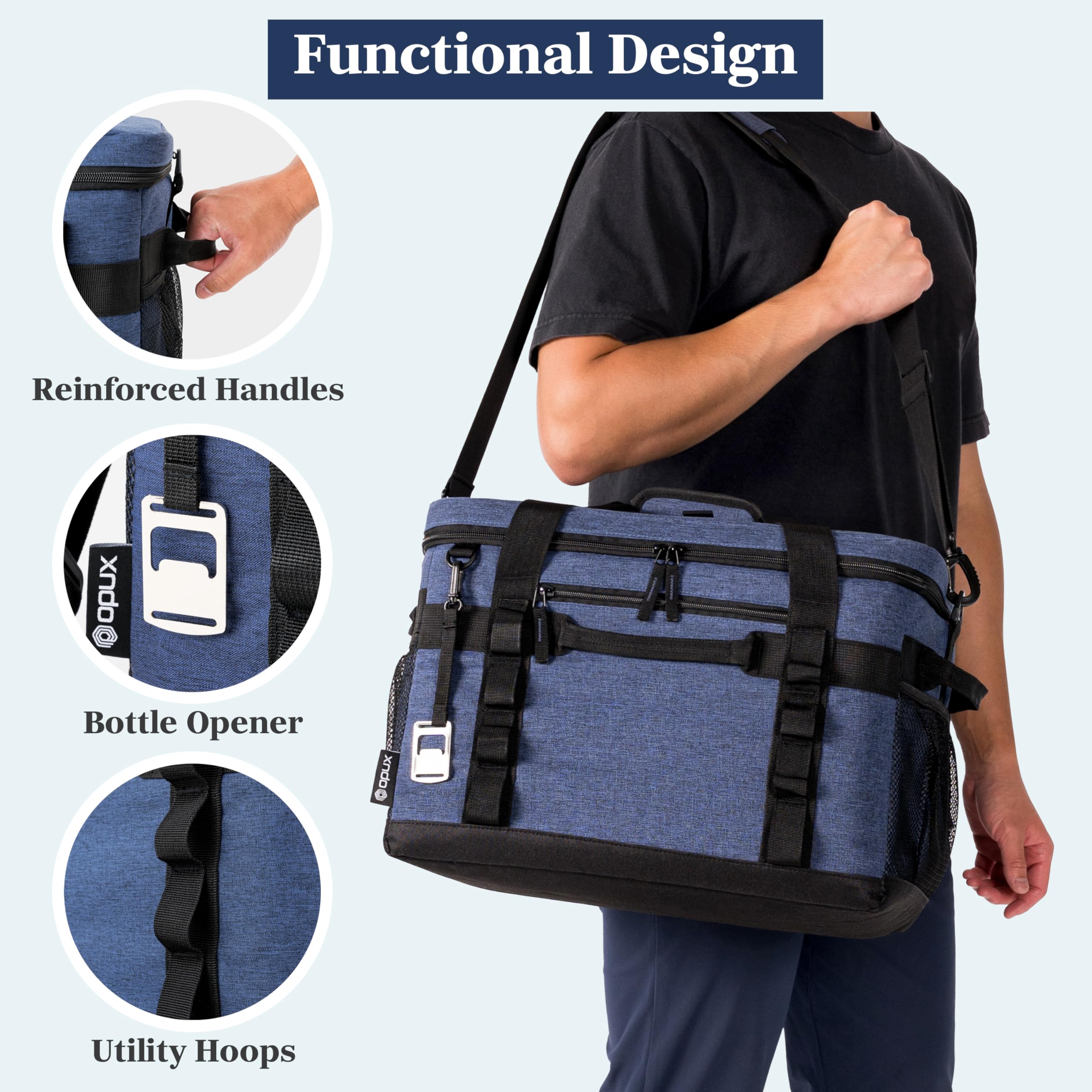 OPUX Cooler Bag with detachable shoulder strap for hands-free carrying.