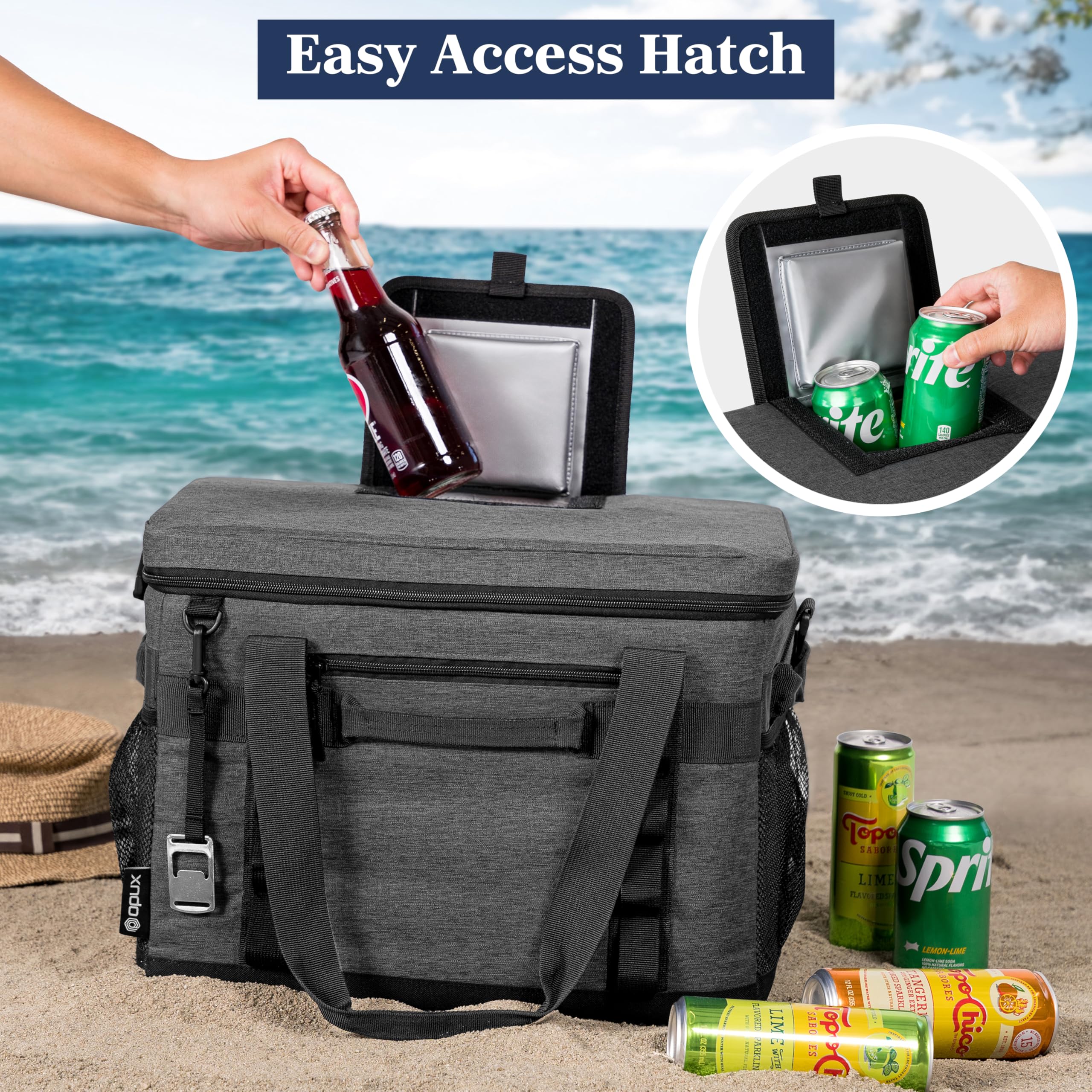 OPUX Cooler Bag top hatch enables quick access to drinks