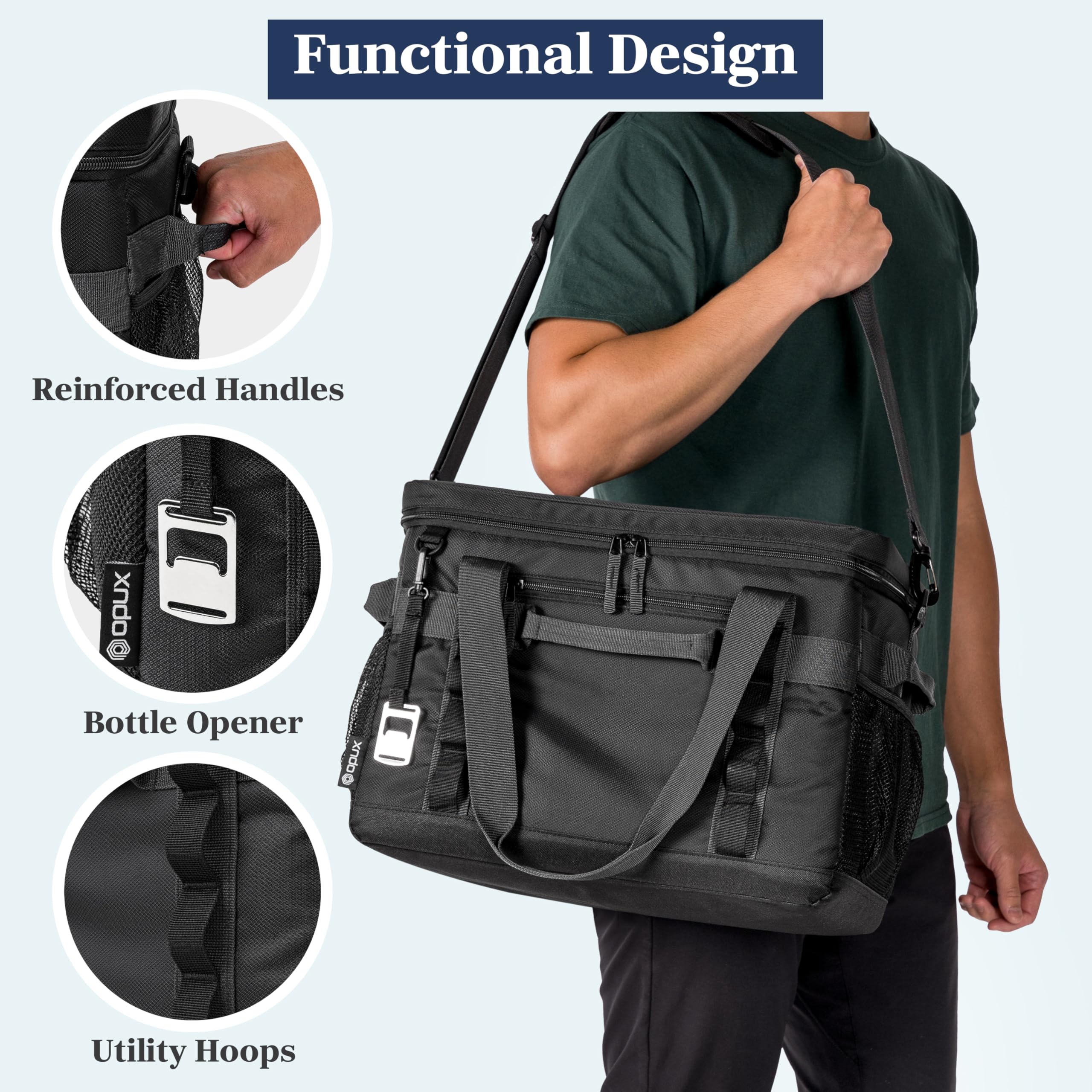 OPUX Cooler features front pocket and strap for convenient packing.