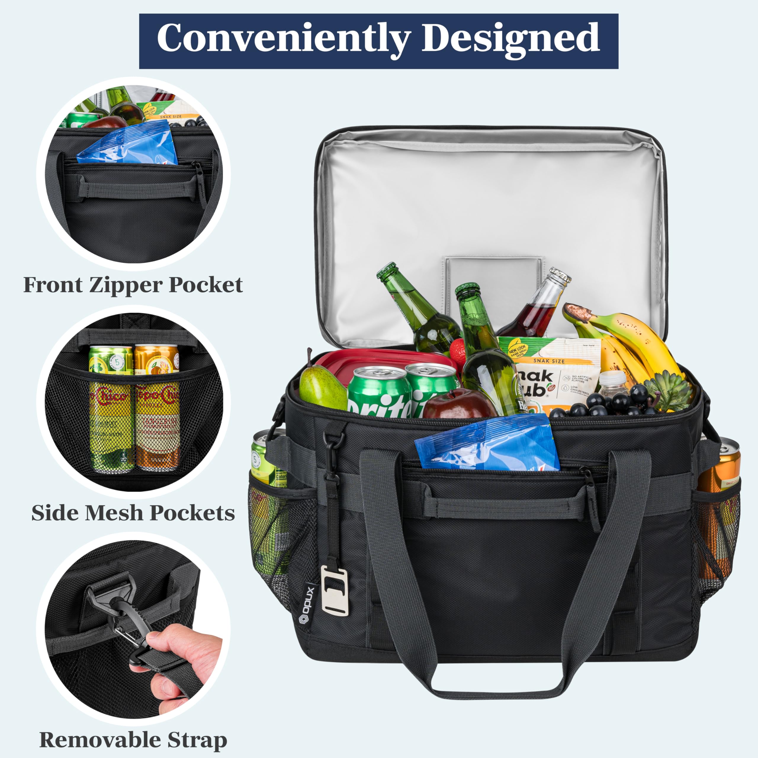 OPUX Cooler Bag leakproof interior liner ensures mess-free transport.