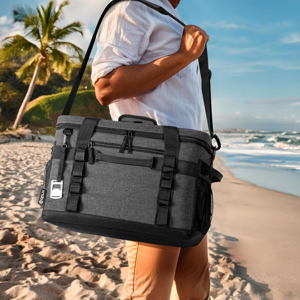 OPUX reinforced side handles with detachable strap for comfortable carrying.