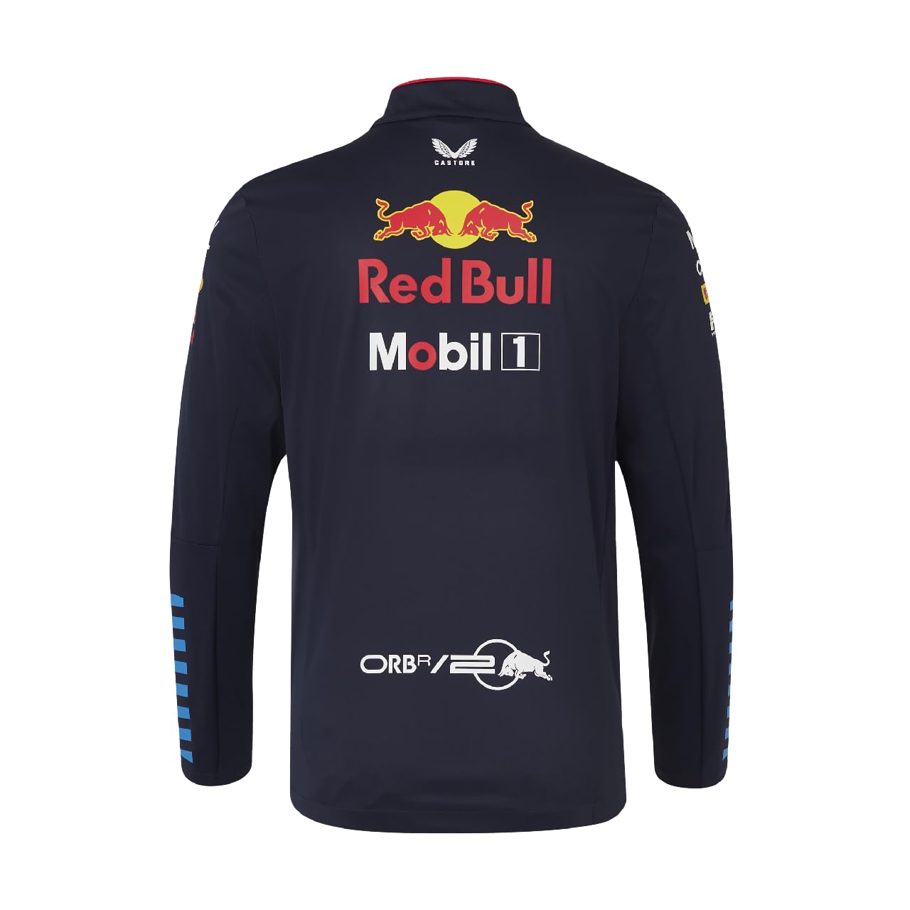 Oracle Red Bull Racing softshell jacket back view with branding and wind protection