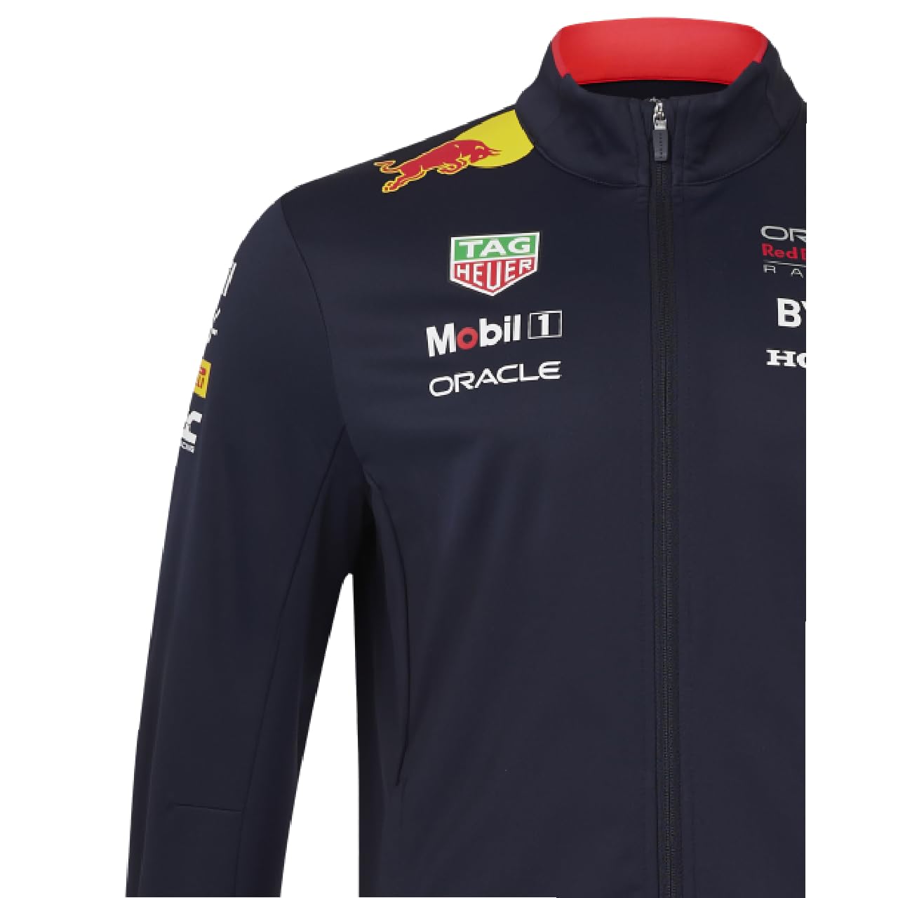 Oracle Red Bull Racing badge detail on softshell jacket for race-day style