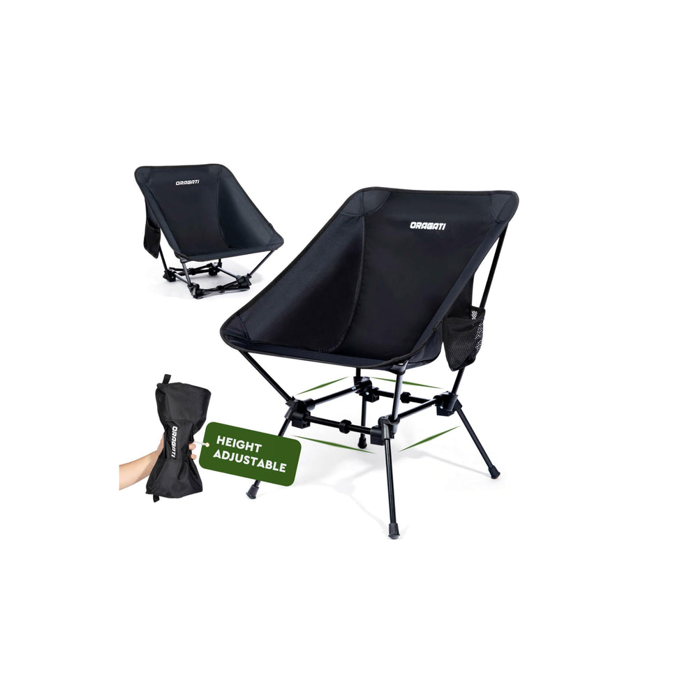 Oragati lightweight camping chair demonstrates stability for wobble-free seating.