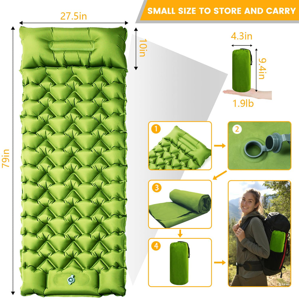 Oramoose sleeping pad built-in pillow supports neck for comfortable camp sleep