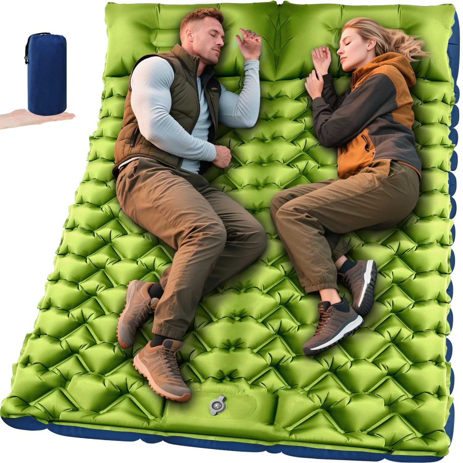 Oramoose double sleeping pad 79x55x4 inflated offering roomy comfort for two campers