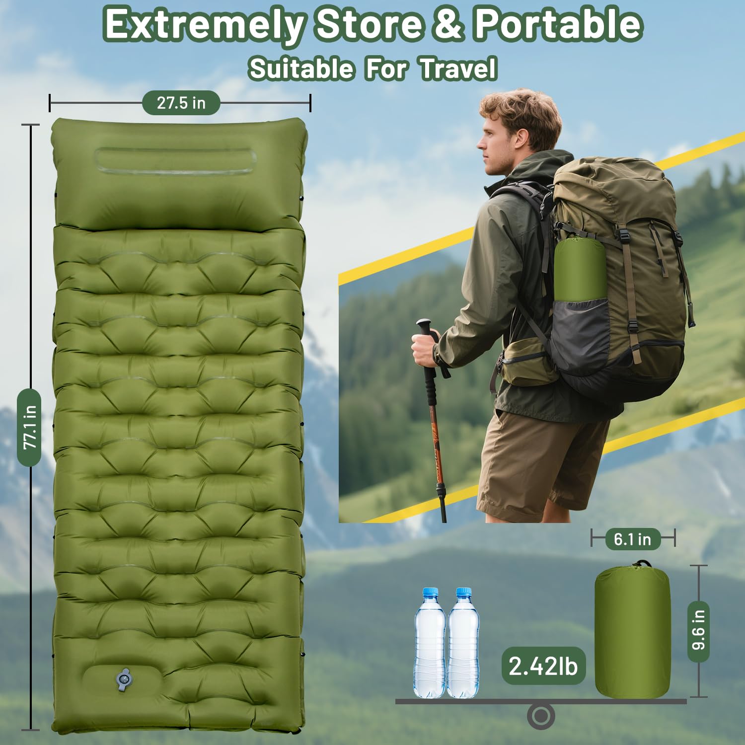 Oramoose sleeping pad with built-in pillow supporting neck alignment