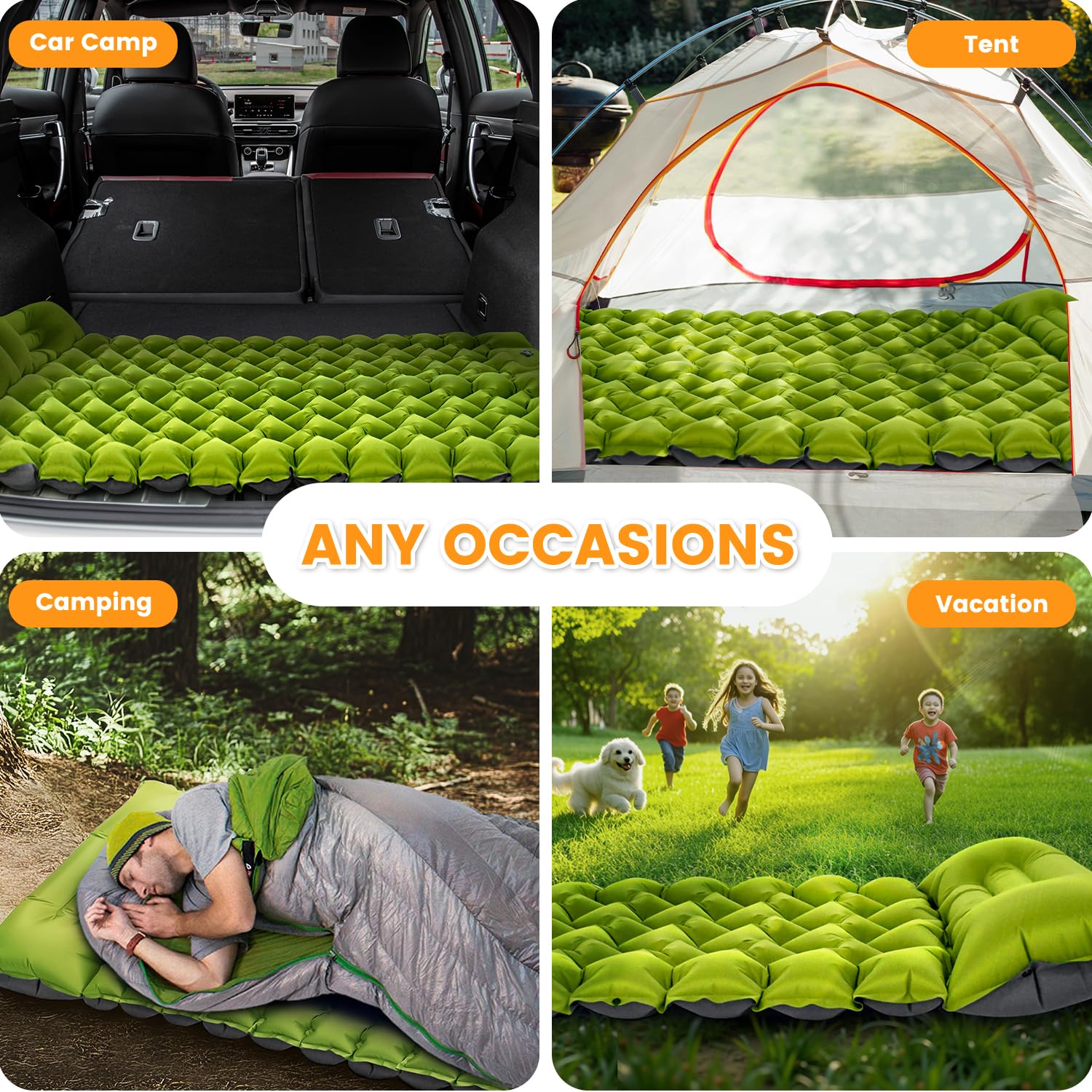 Oramoose sleeping pad with quiet non-slip surface on uneven terrain.