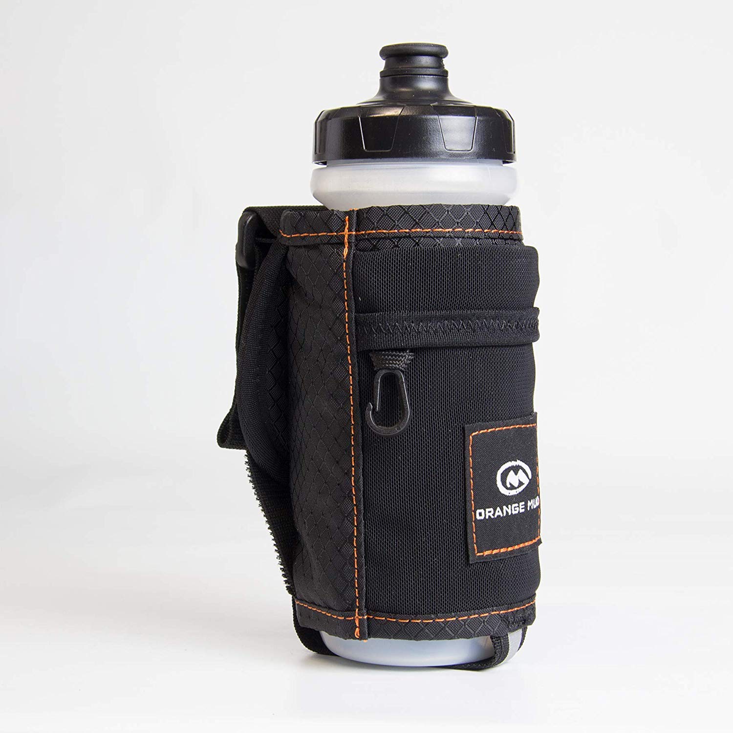 Orange Mud elastic storage pocket for phone, gels, or keys during runs.